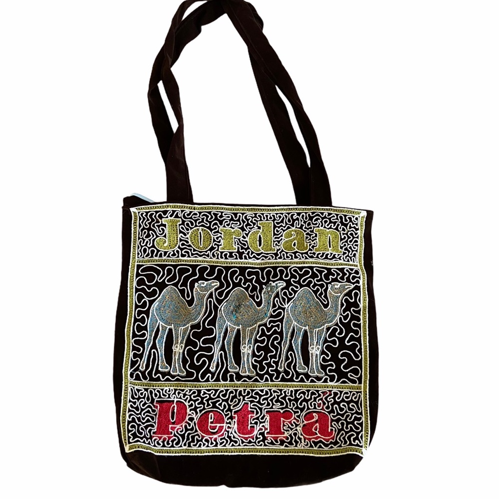 Petra Jordan Embroidered Canvas Tote Church Bible Bag 14X14” Camels Holy Land